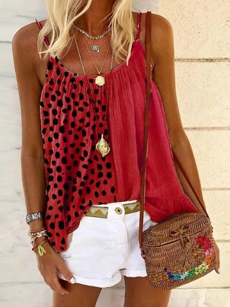 Casual U-neck Colorblock Leopard Print Loose Camisole