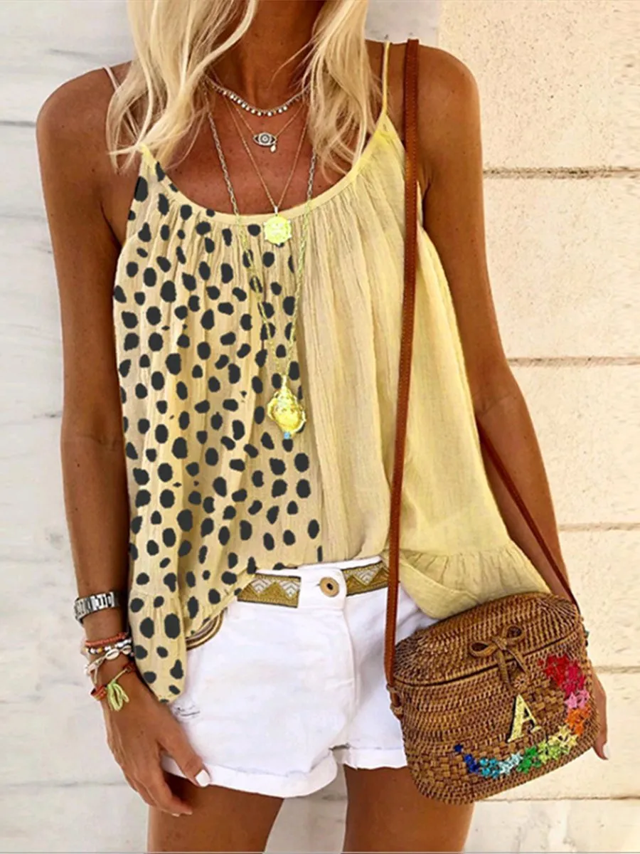 Casual U-neck Colorblock Leopard Print Loose Camisole