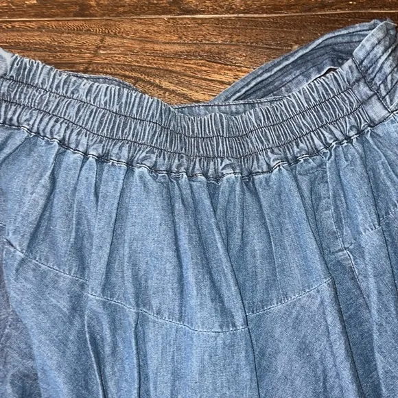 Cleobella Chambray A Line Mini Skirt Tie Elastic Waist Size Small NWT