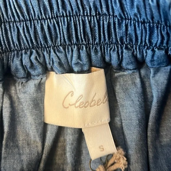Cleobella Chambray A Line Mini Skirt Tie Elastic Waist Size Small NWT