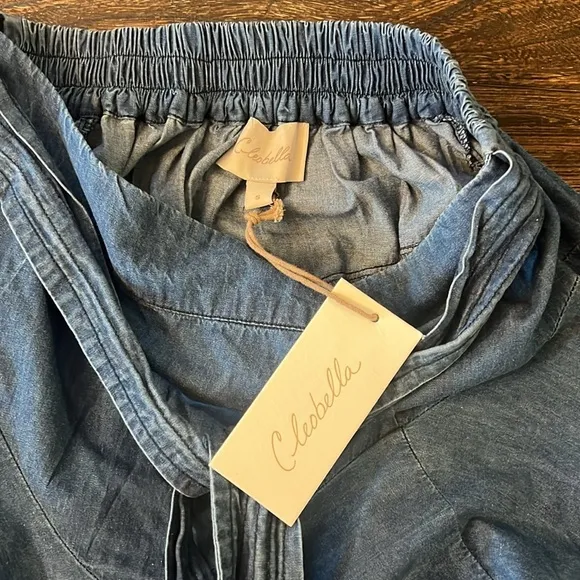 Cleobella Chambray A Line Mini Skirt Tie Elastic Waist Size Small NWT
