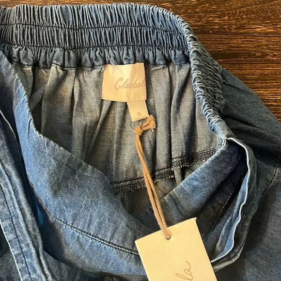 Cleobella Chambray A Line Mini Skirt Tie Elastic Waist Size Small NWT