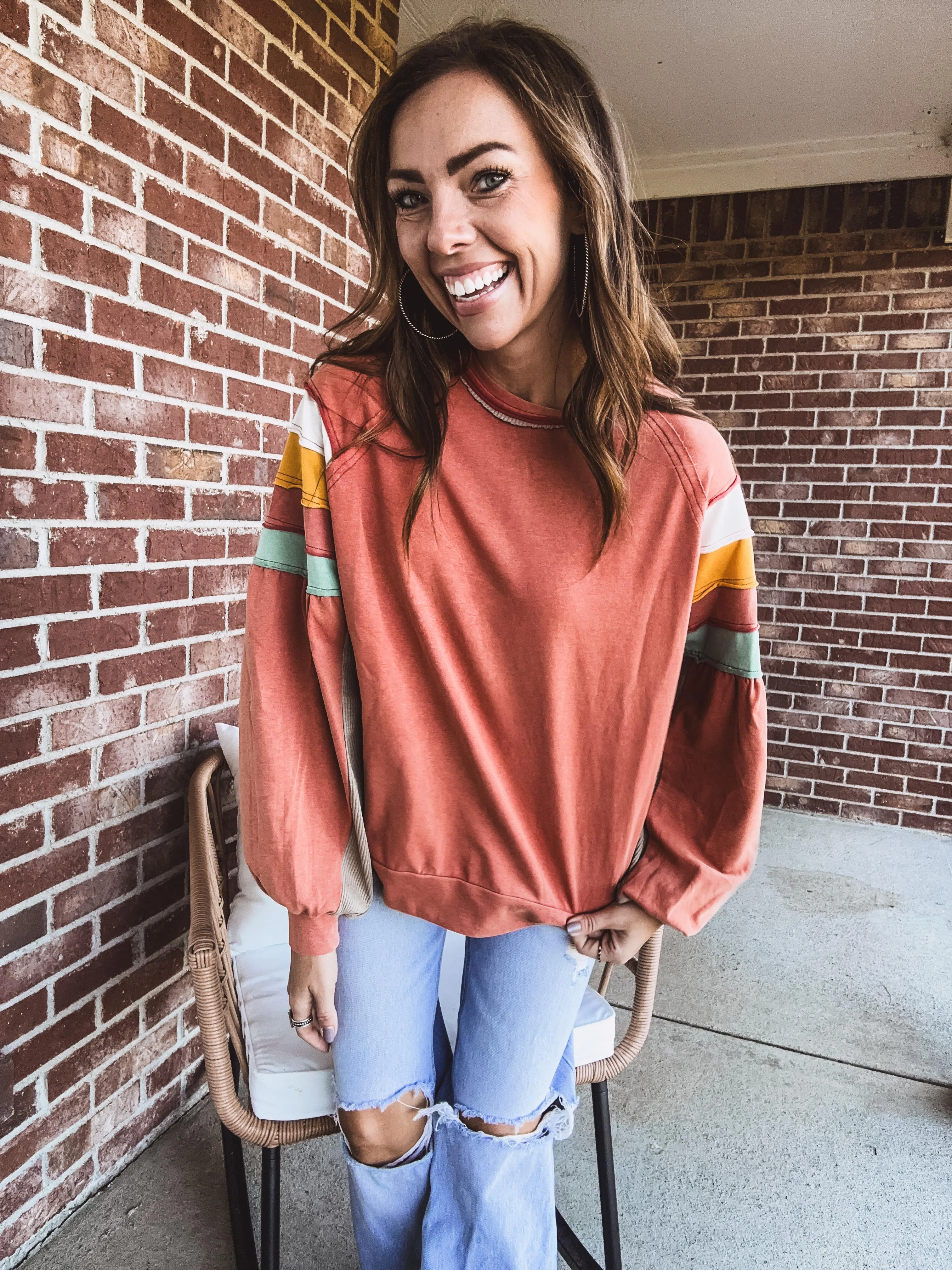 Colorblock Shoulder Mineral Wash Terry Pullover