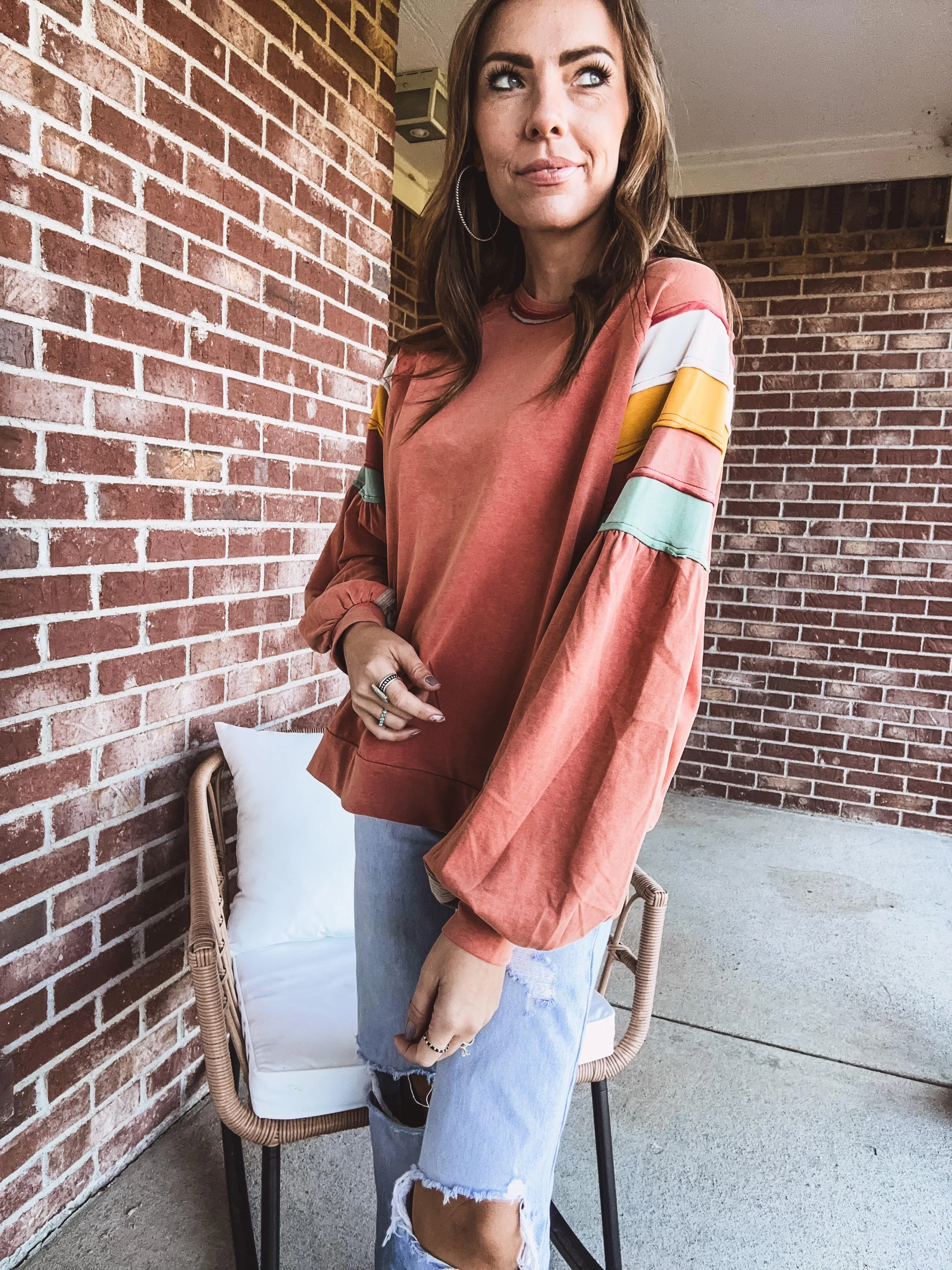 Colorblock Shoulder Mineral Wash Terry Pullover