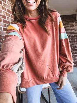 Colorblock Shoulder Mineral Wash Terry Pullover