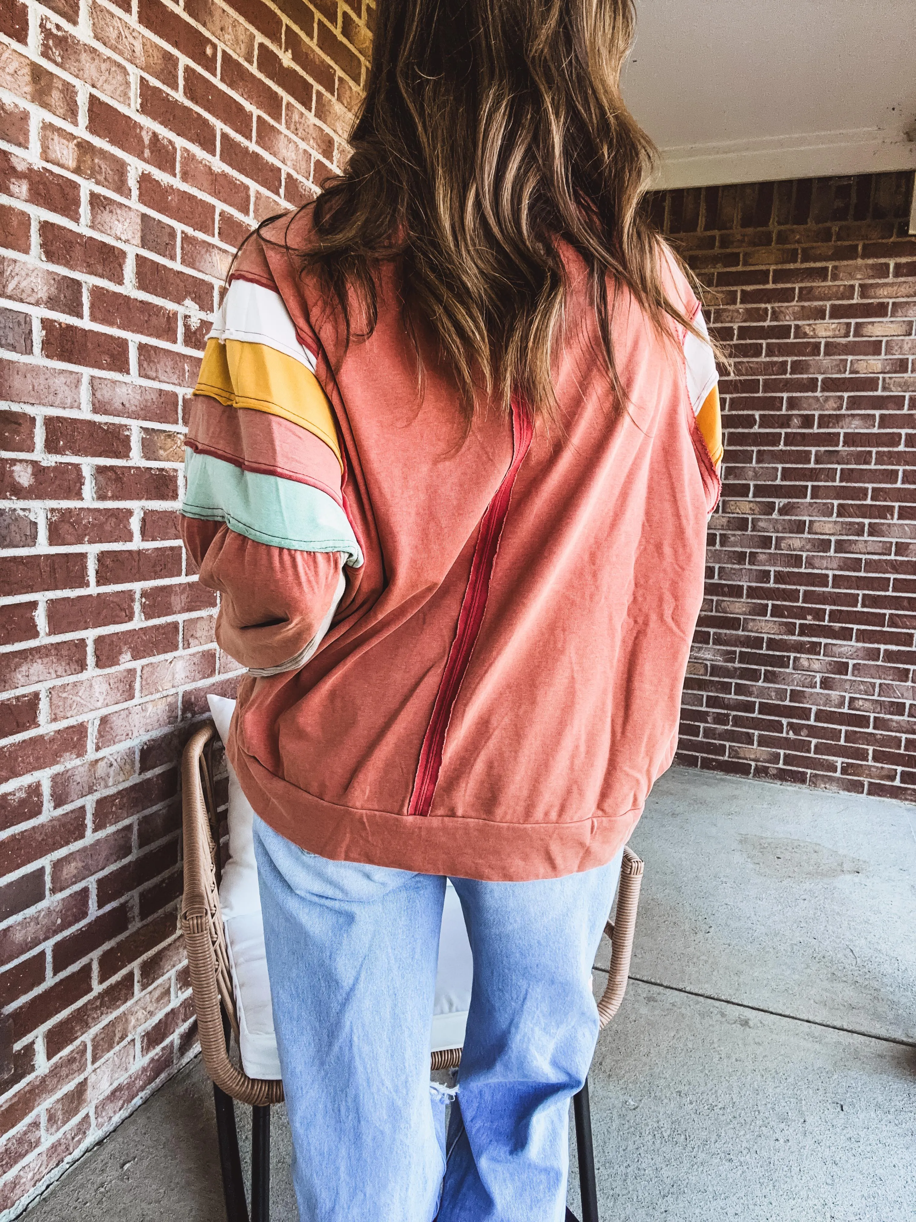 Colorblock Shoulder Mineral Wash Terry Pullover