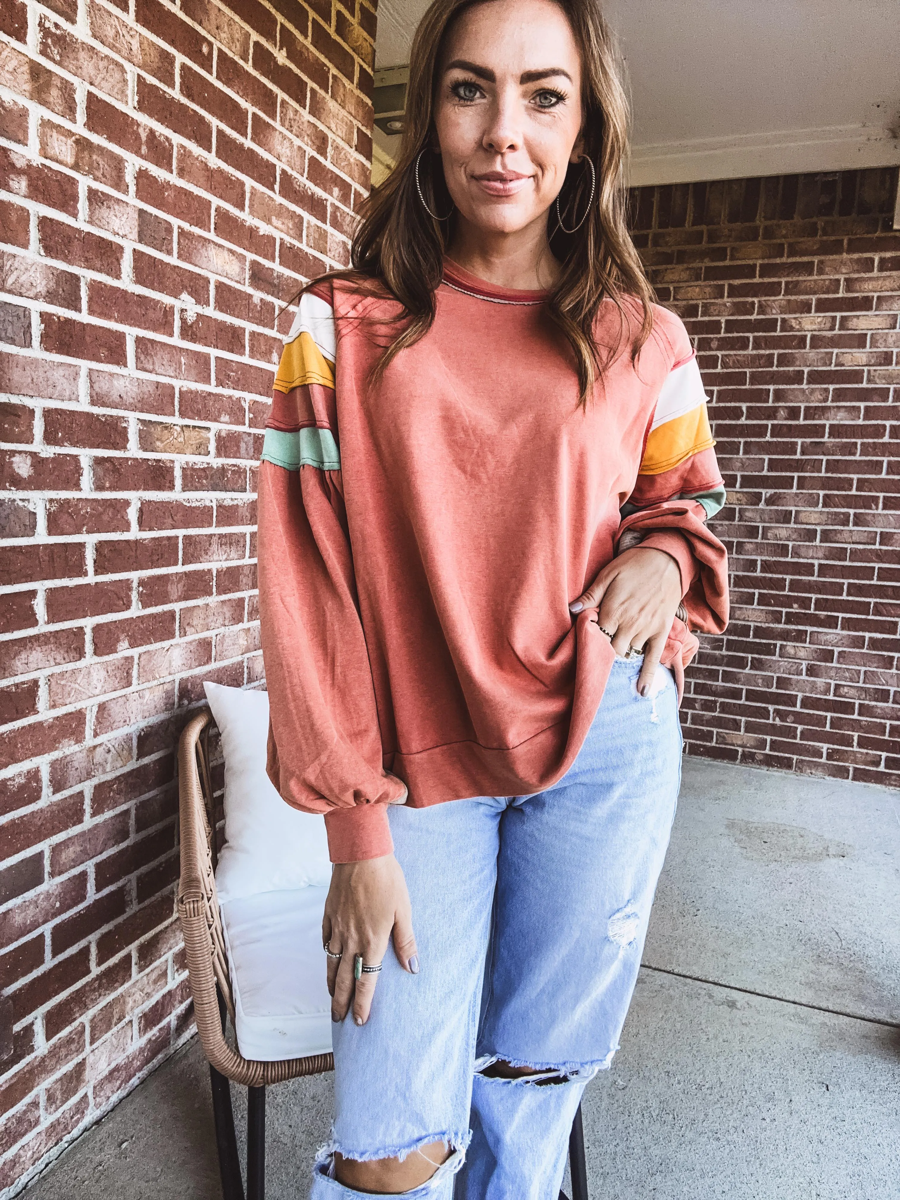 Colorblock Shoulder Mineral Wash Terry Pullover