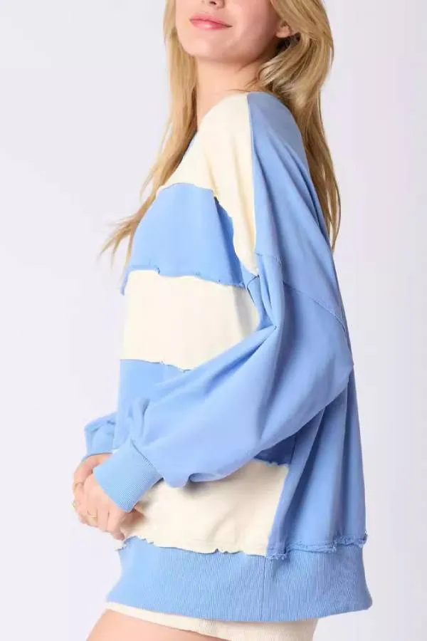 Colorblock Striped Top Casual Loose Long Sleeve Sweater