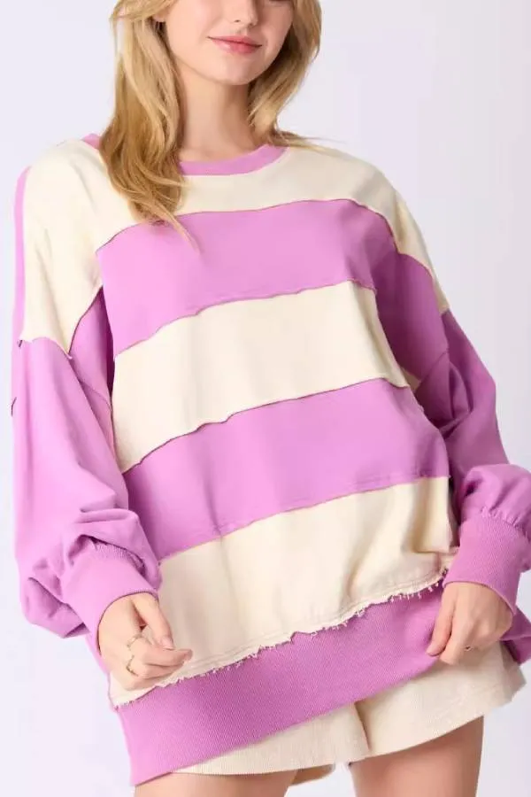 Colorblock Striped Top Casual Loose Long Sleeve Sweater