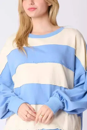 Colorblock Striped Top Casual Loose Long Sleeve Sweater