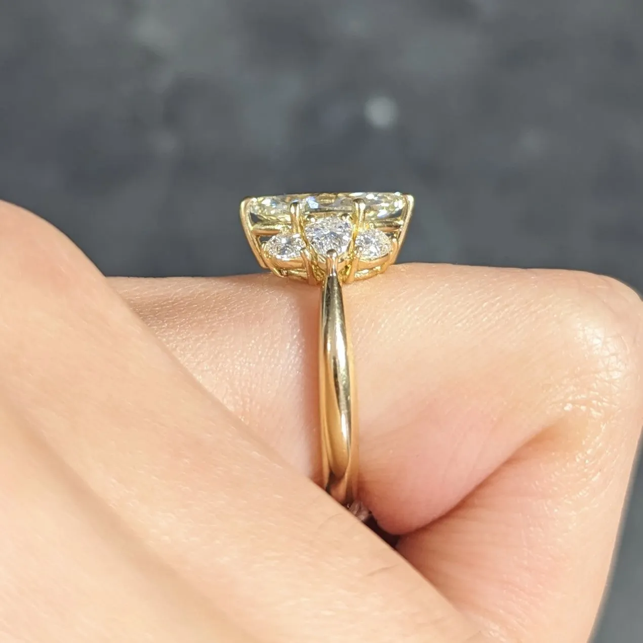Contemporary 3.00 CTW Fancy Yellow Marquise Cut Diamond 18 Karat Yellow Gold Cluster Engagement Ring