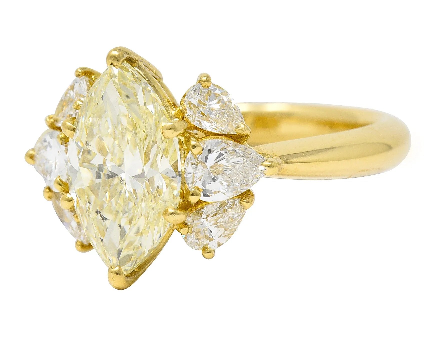 Contemporary 3.00 CTW Fancy Yellow Marquise Cut Diamond 18 Karat Yellow Gold Cluster Engagement Ring