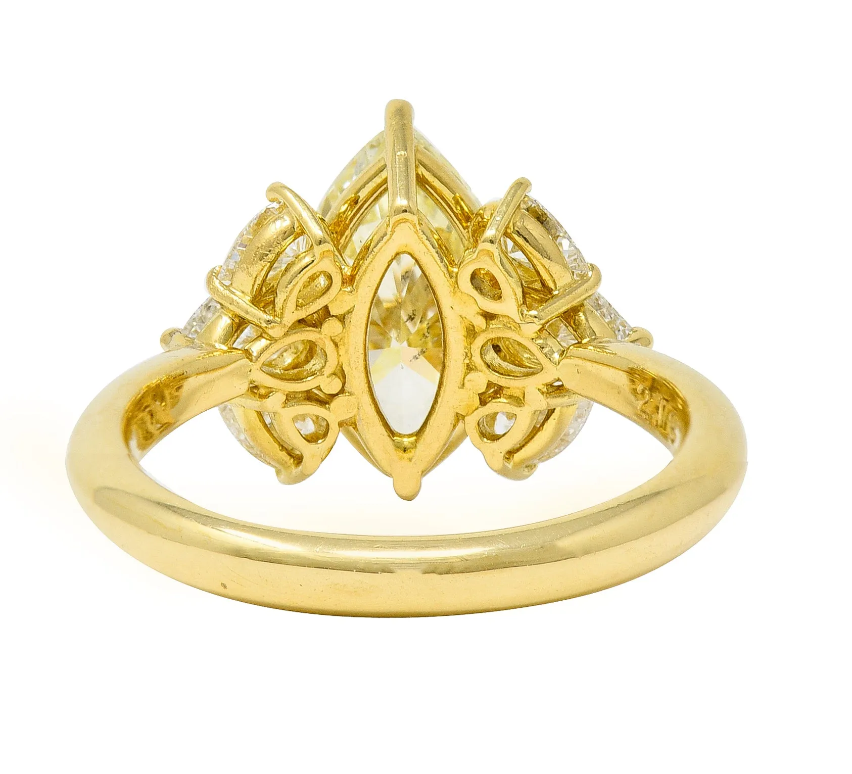 Contemporary 3.00 CTW Fancy Yellow Marquise Cut Diamond 18 Karat Yellow Gold Cluster Engagement Ring