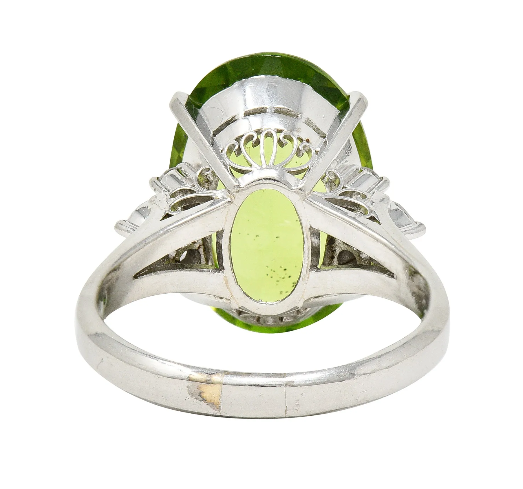 Contemporary 9.42 CTW Oval Cut Peridot Diamond Platinum Cluster Ring