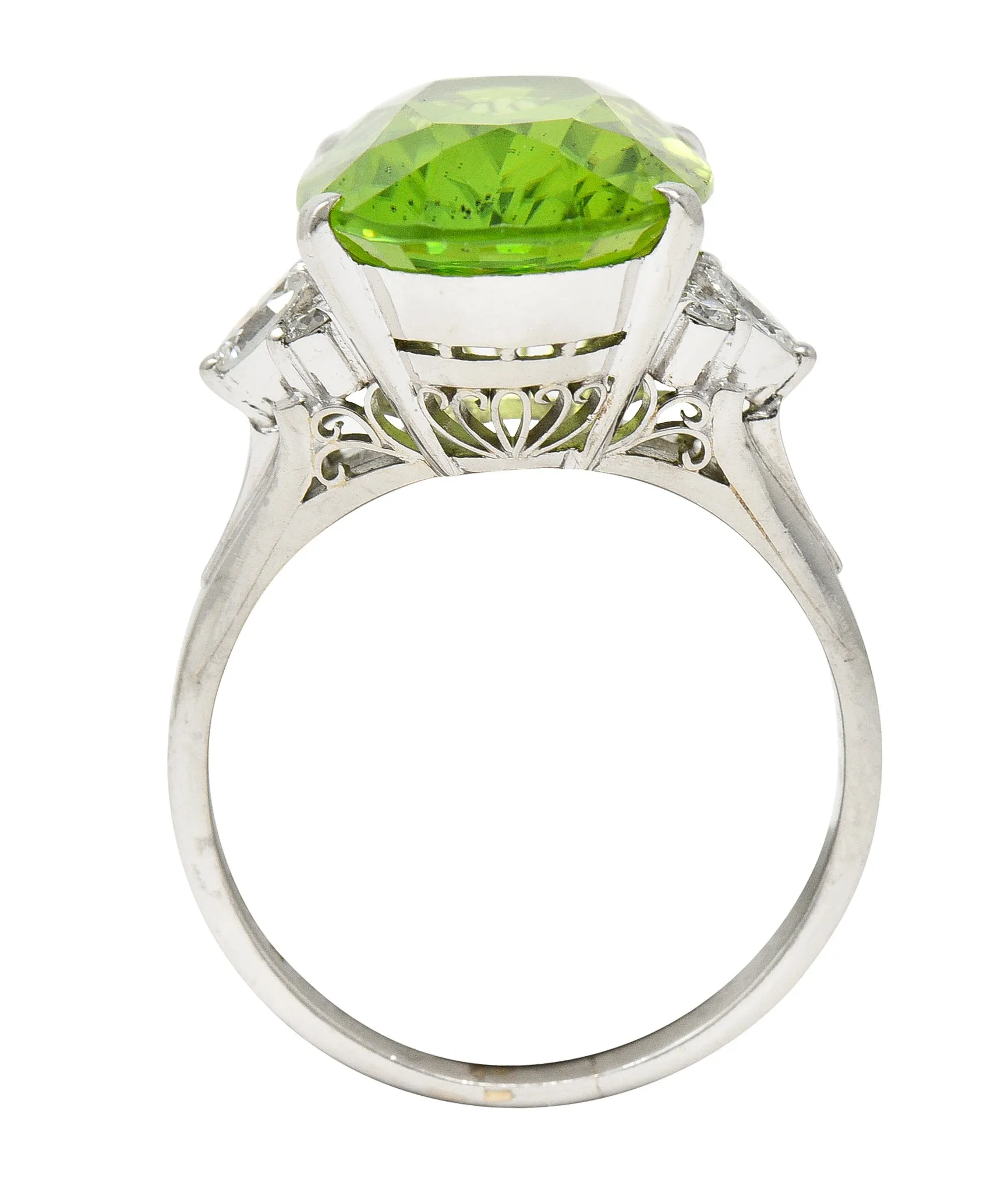 Contemporary 9.42 CTW Oval Cut Peridot Diamond Platinum Cluster Ring