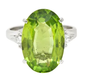 Contemporary 9.42 CTW Oval Cut Peridot Diamond Platinum Cluster Ring