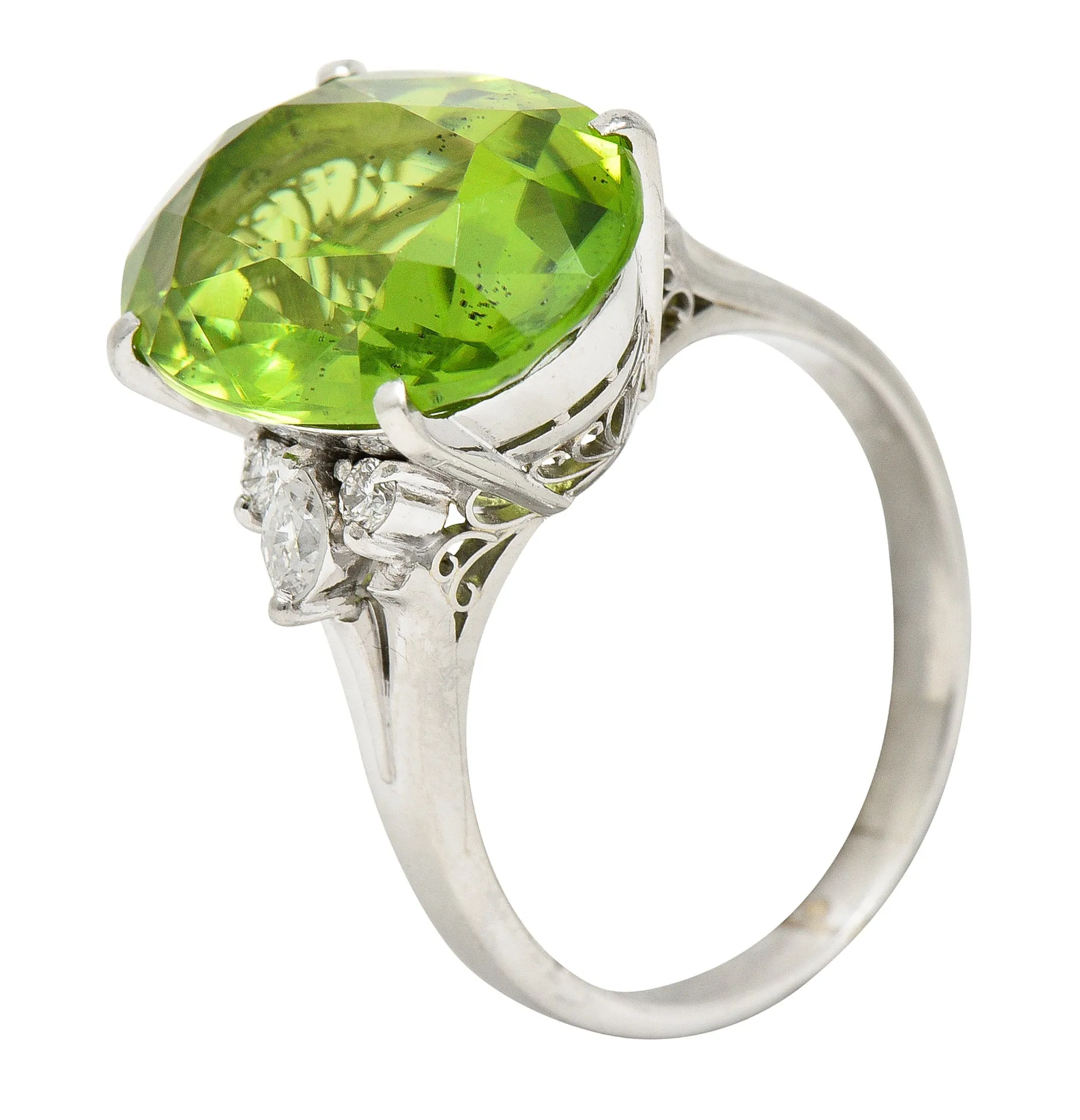 Contemporary 9.42 CTW Oval Cut Peridot Diamond Platinum Cluster Ring
