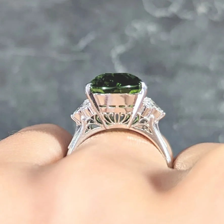 Contemporary 9.42 CTW Oval Cut Peridot Diamond Platinum Cluster Ring
