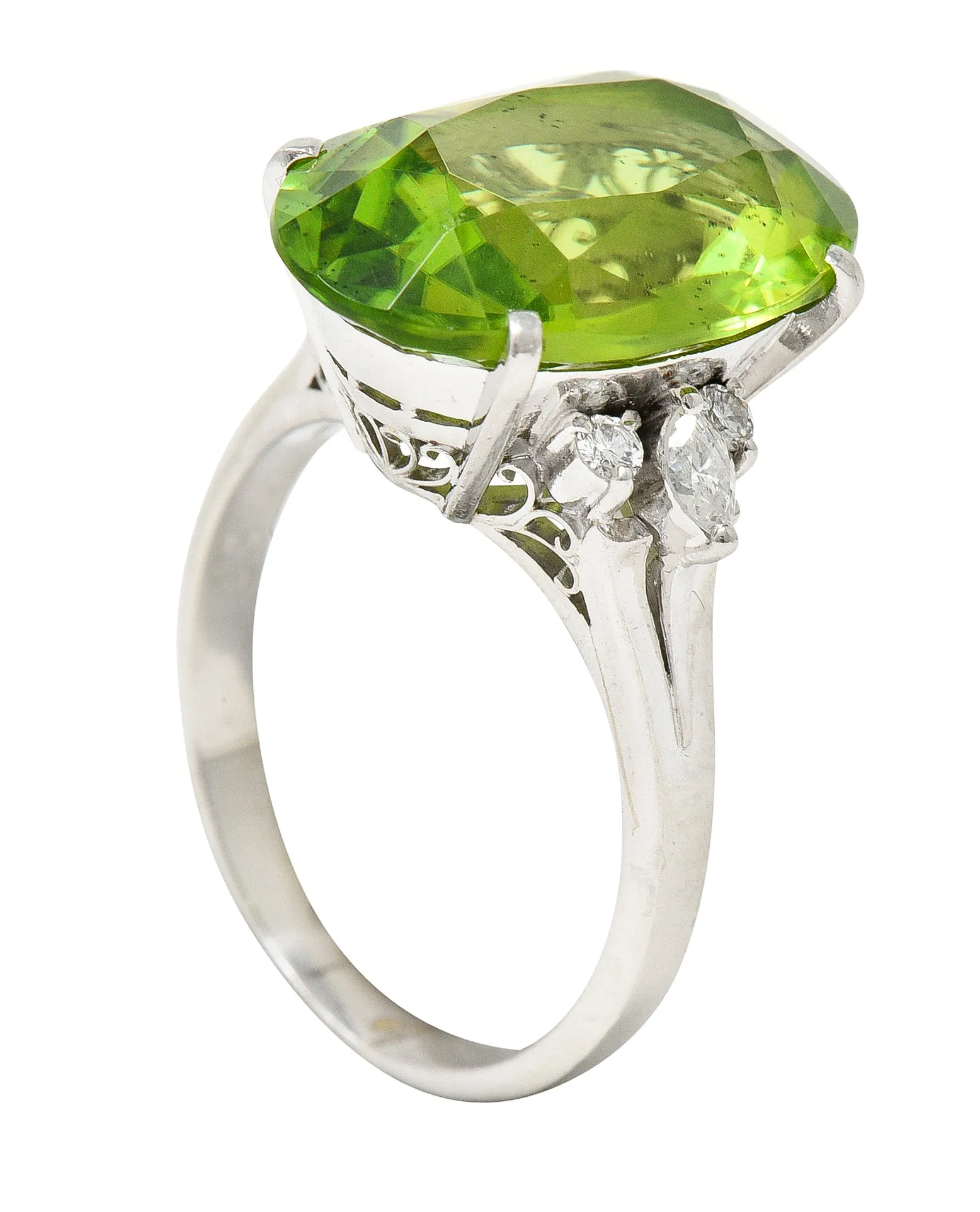 Contemporary 9.42 CTW Oval Cut Peridot Diamond Platinum Cluster Ring