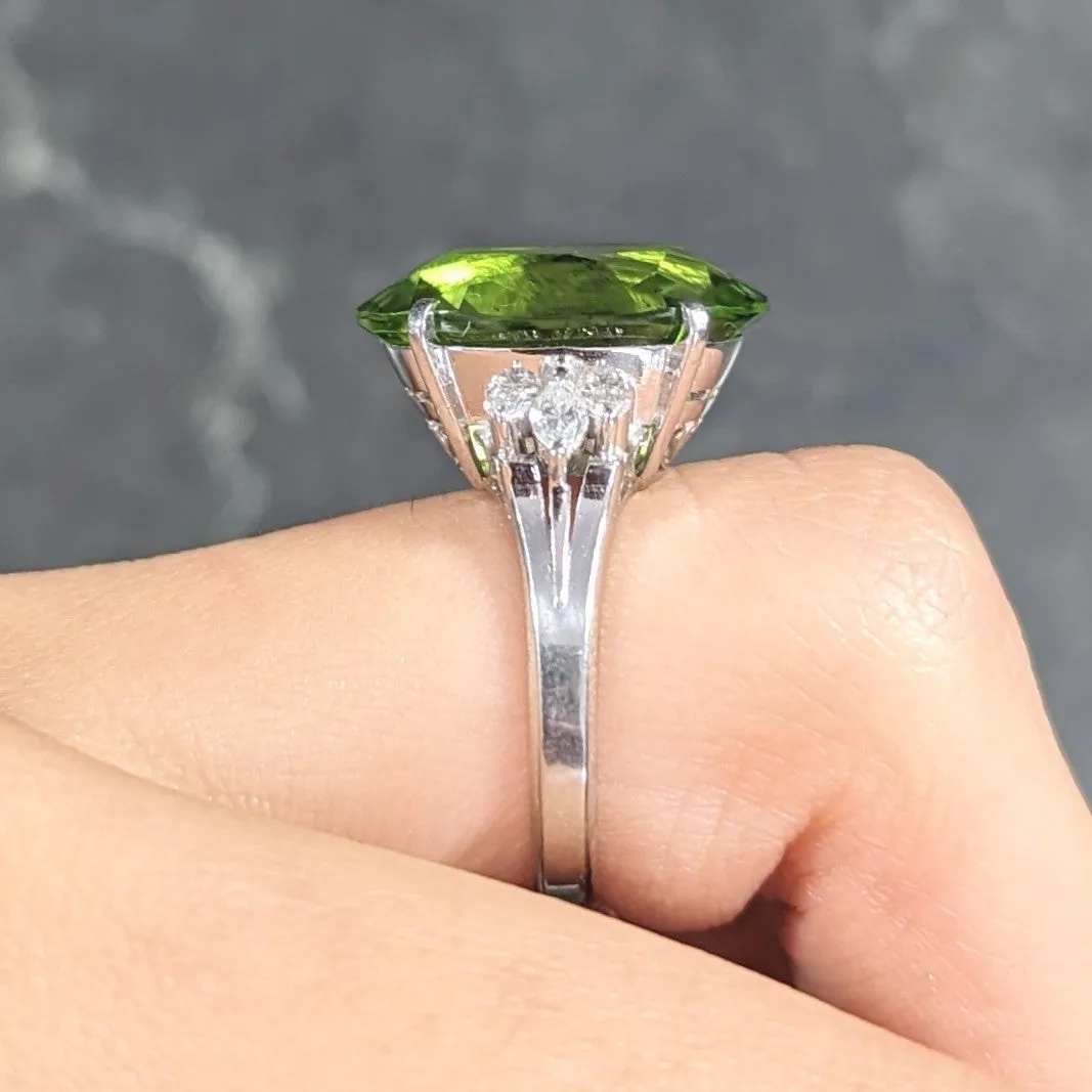 Contemporary 9.42 CTW Oval Cut Peridot Diamond Platinum Cluster Ring