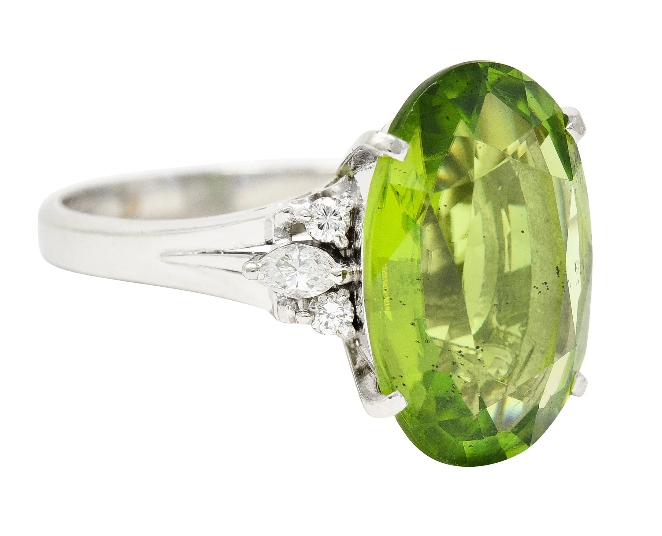 Contemporary 9.42 CTW Oval Cut Peridot Diamond Platinum Cluster Ring