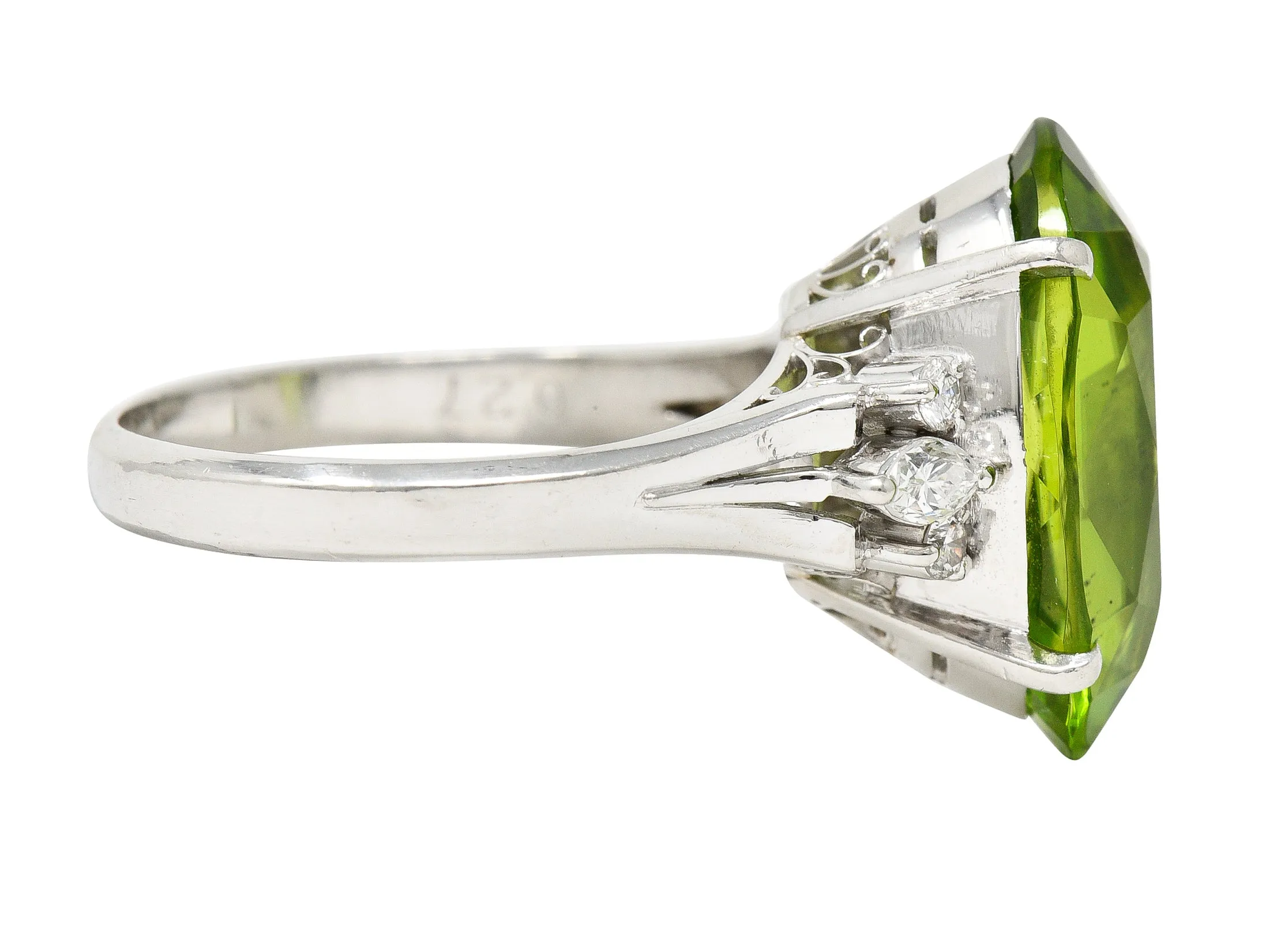 Contemporary 9.42 CTW Oval Cut Peridot Diamond Platinum Cluster Ring