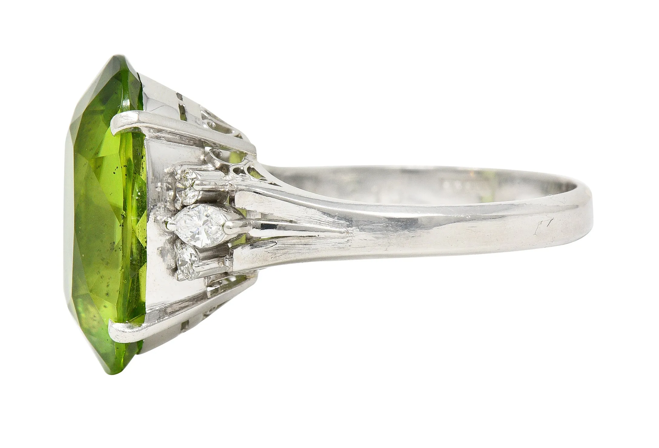 Contemporary 9.42 CTW Oval Cut Peridot Diamond Platinum Cluster Ring