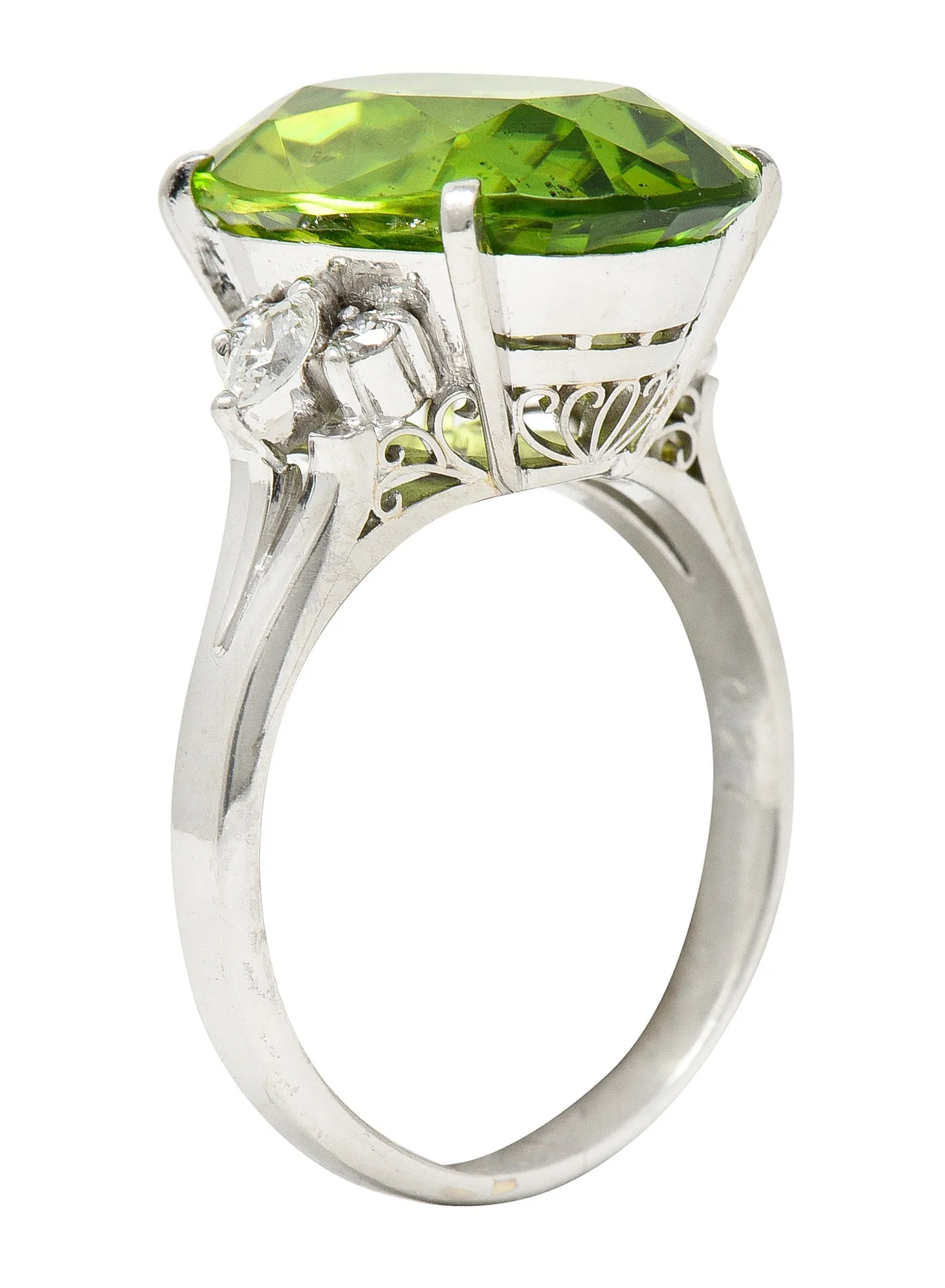 Contemporary 9.42 CTW Oval Cut Peridot Diamond Platinum Cluster Ring