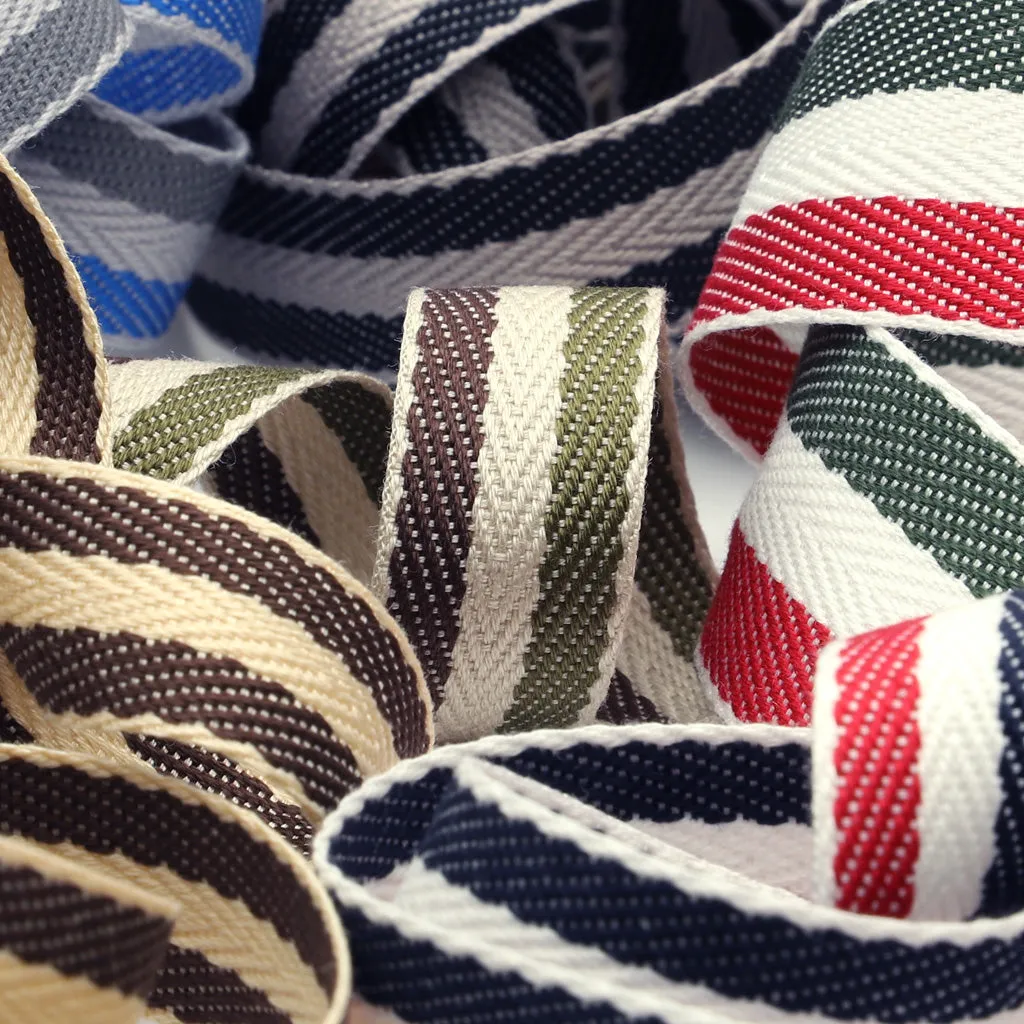 Cotton Stripe Herringbone Ribbon #01 Navy & Off White & Navy