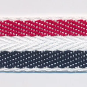 Cotton Stripe Herringbone Ribbon #02 Scarlet  & Off White & Night Blue