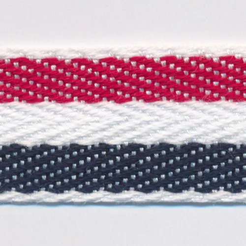 Cotton Stripe Herringbone Ribbon #02 Scarlet  & Off White & Night Blue