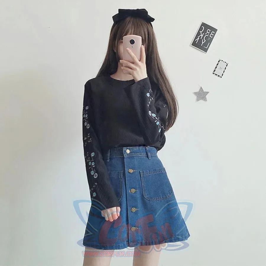 Country Sweet Floral Design Embroidery Short Sweatshirt J40089