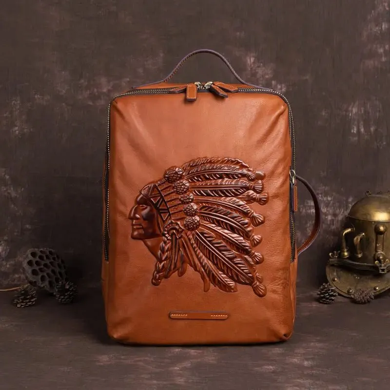 Cowhide Men's Backpack with Animal Pattern Design - Genuine Leather, Lightweight, European & American Retro Style