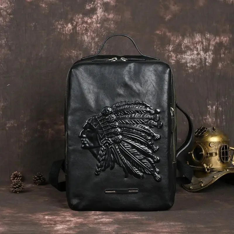 Cowhide Men's Backpack with Animal Pattern Design - Genuine Leather, Lightweight, European & American Retro Style