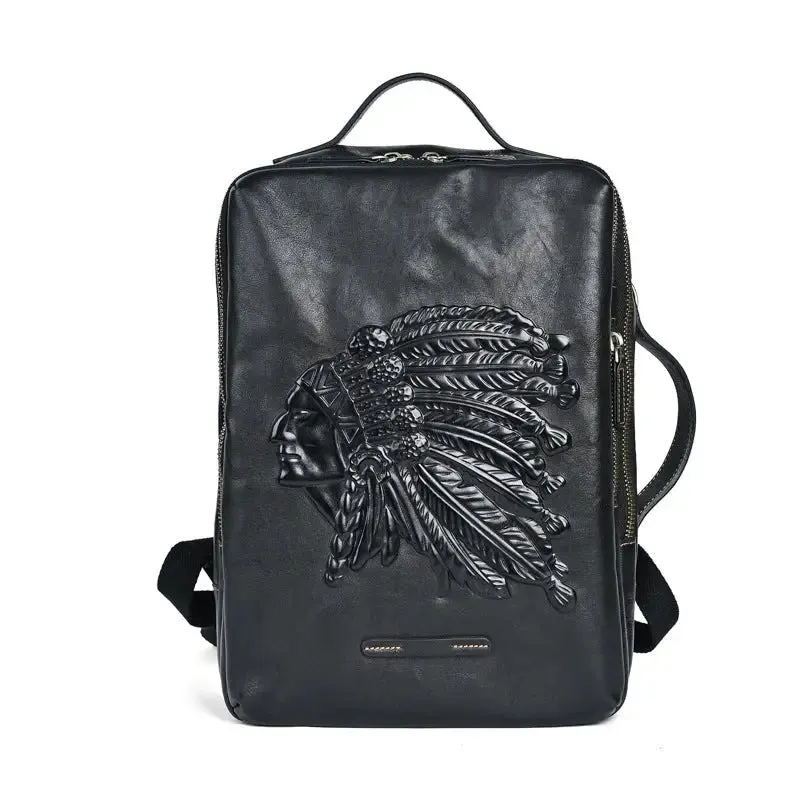 Cowhide Men's Backpack with Animal Pattern Design - Genuine Leather, Lightweight, European & American Retro Style