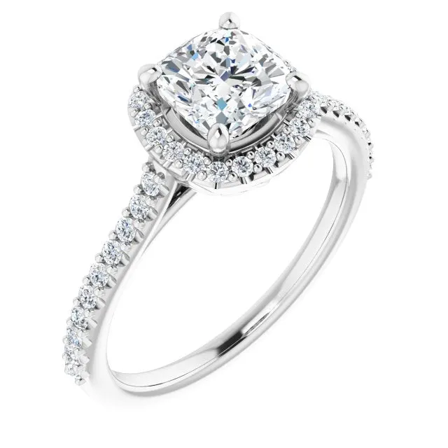 Cushion Cut Diamond Halo Engagement Ring