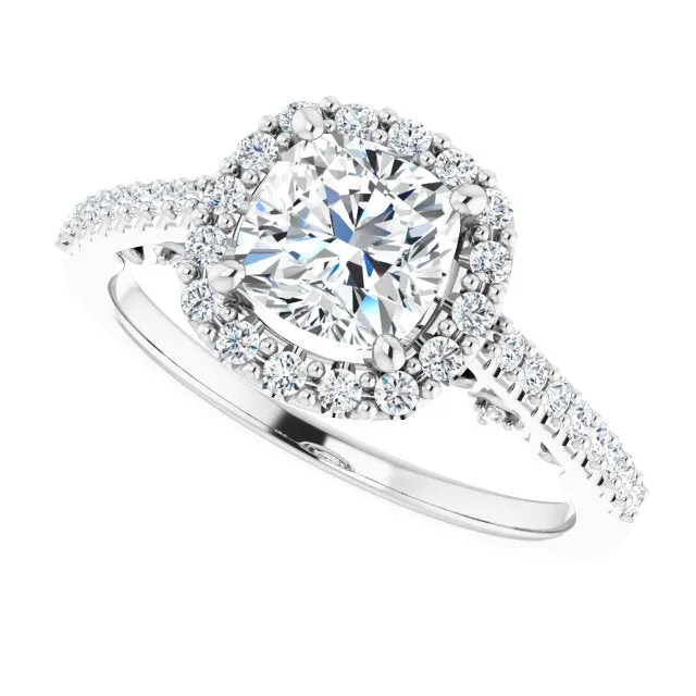 Cushion Cut Diamond Halo Engagement Ring
