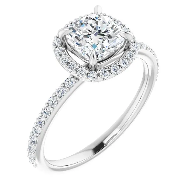 Cushion Cut Diamond Halo Engagement Ring