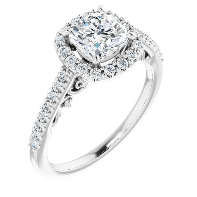 Cushion Cut Diamond Halo Engagement Ring
