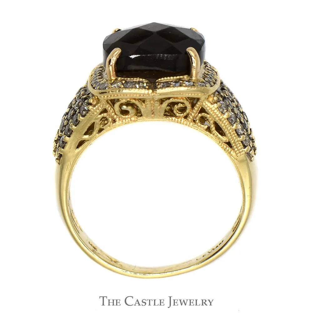 Cushion Cut Quartz Le Vian Designer Ring with Chocolate & White Diamond Accents in 14k Yellow Gold
