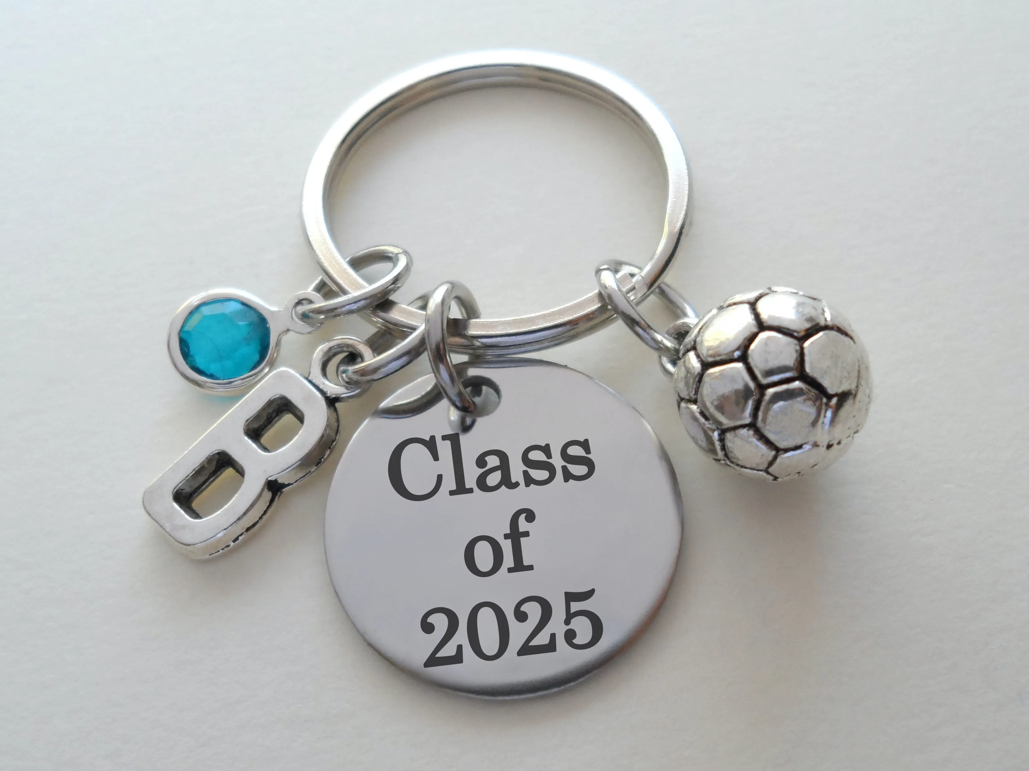 Custom Graduation Class of 2025 Disc Keychain with Soccer Ball Charm, Personalized Graduate Keychain, Gift for Graduate