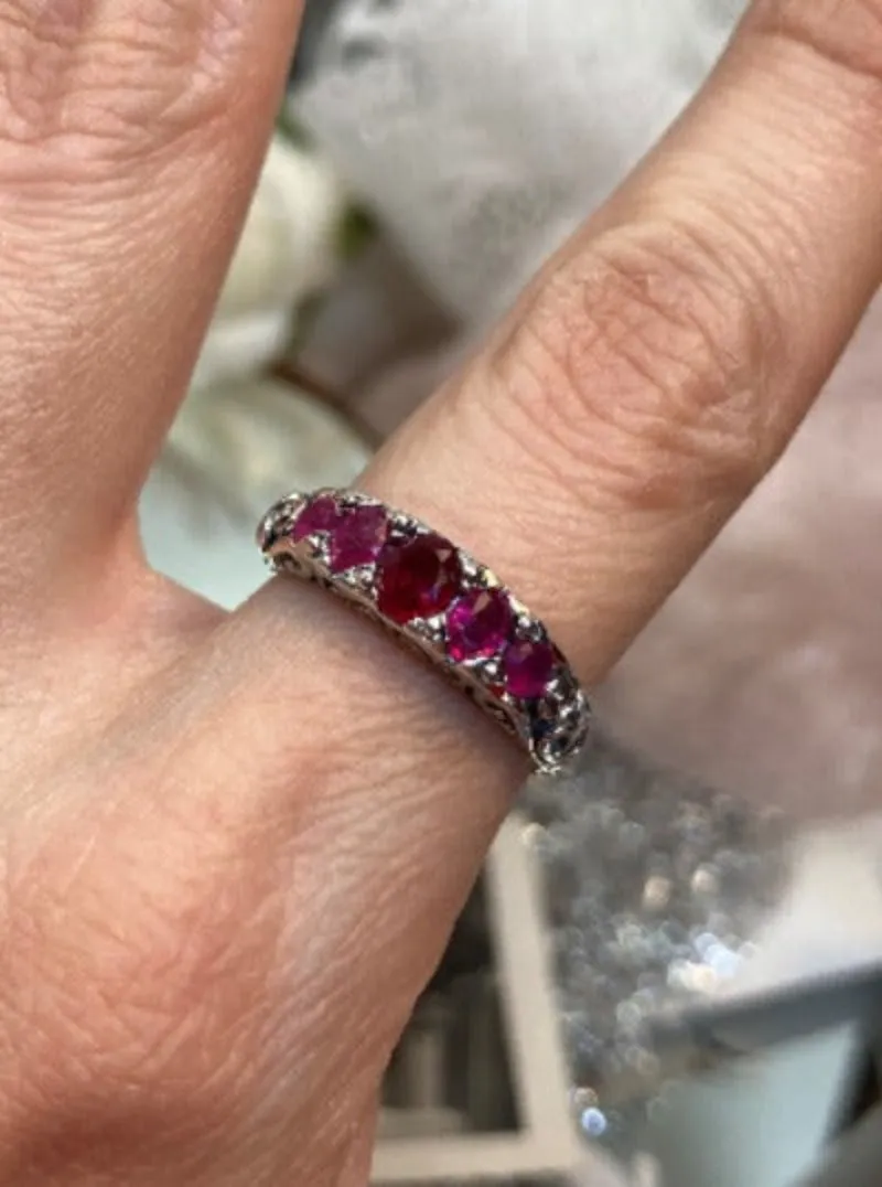 D19, 5-Stone Georgian Ring, Natural, Simulated or CZ Gem, Victorian Jewelry Design#D19