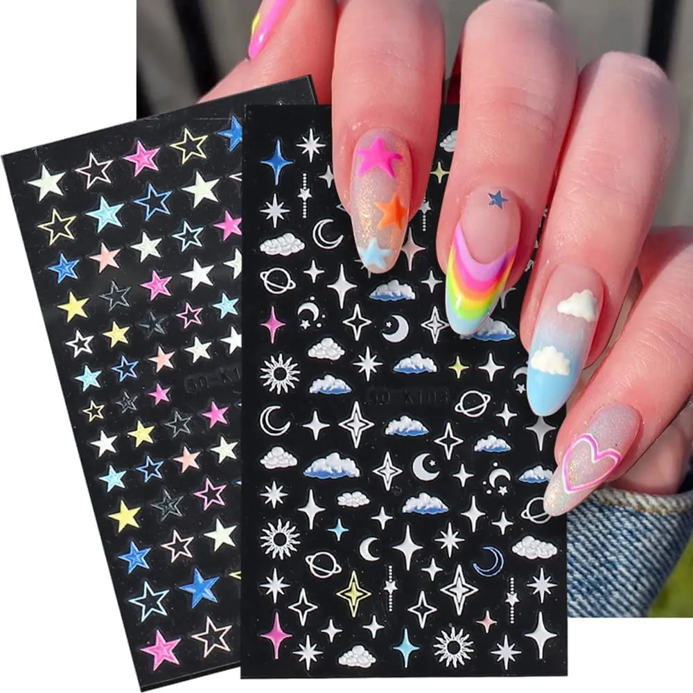 Daisy Nail Art Stickers Decals 5D Three-Dimensional Hollow Red Heart Daisy Self-Adhesive Nail Art Supplies Exquisite Flamingo Unicorn Nail Art Decoration Design DIY Acrylic Nail Art, 4 Sheet