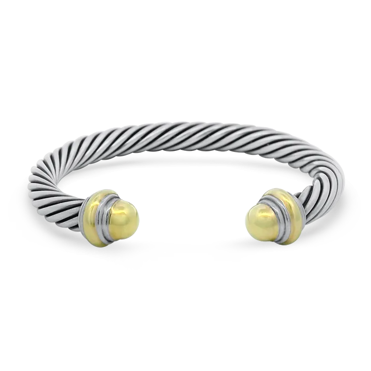 David Yurman Estate Sterling Silver and 14k Yellow Gold Classic Cable Cuff