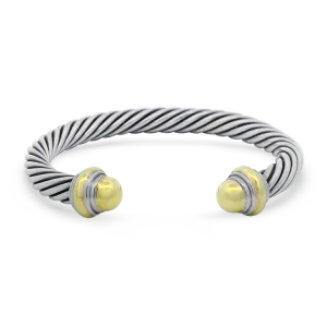 David Yurman Estate Sterling Silver and 14k Yellow Gold Classic Cable Cuff