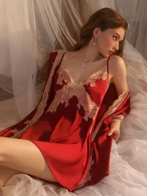 Decadent Nights Silk Chemise with Exquisite Lace Slip