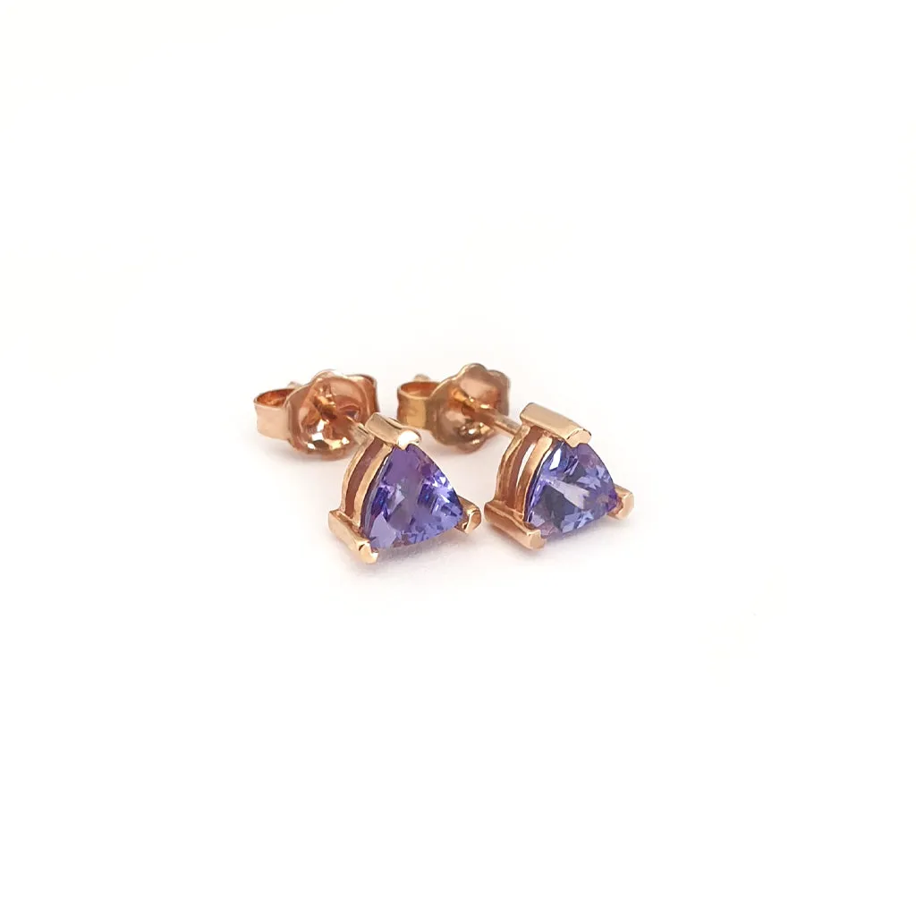 Delicate Rose Gold Trilliant Tanzanite Studs