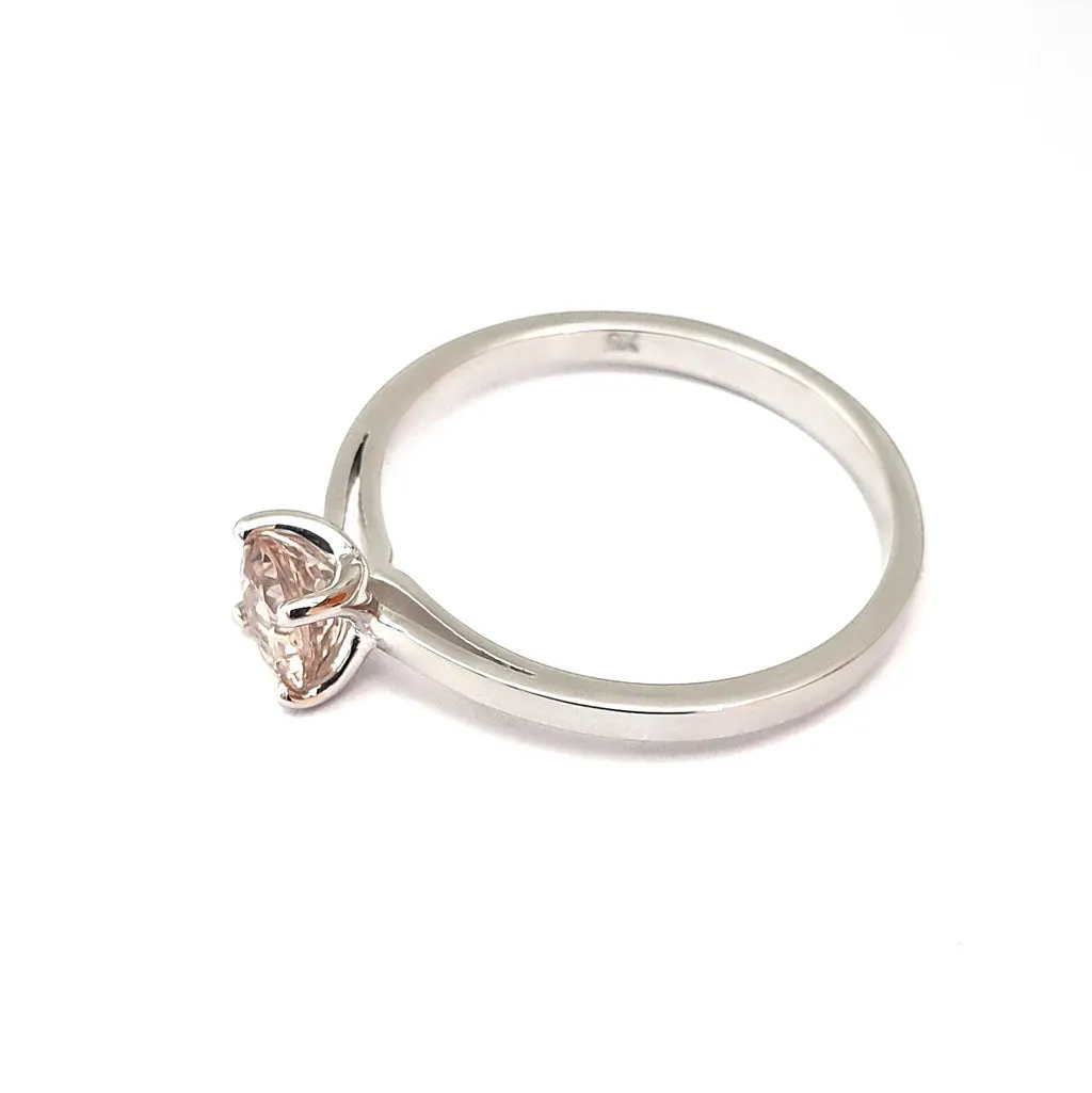 Delicate Solitaire Morganite Four Claw White Gold Ring