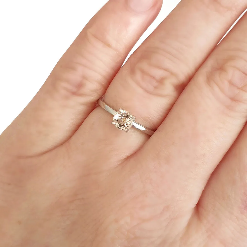 Delicate Solitaire Morganite Four Claw White Gold Ring