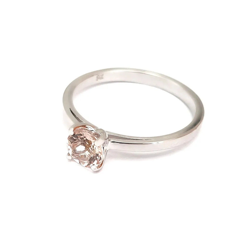 Delicate Solitaire Morganite Four Claw White Gold Ring